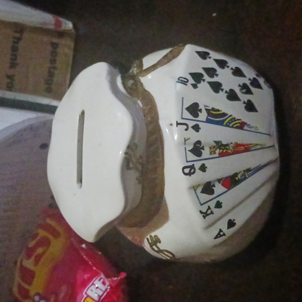 piggy Banks glass with Cards on Front